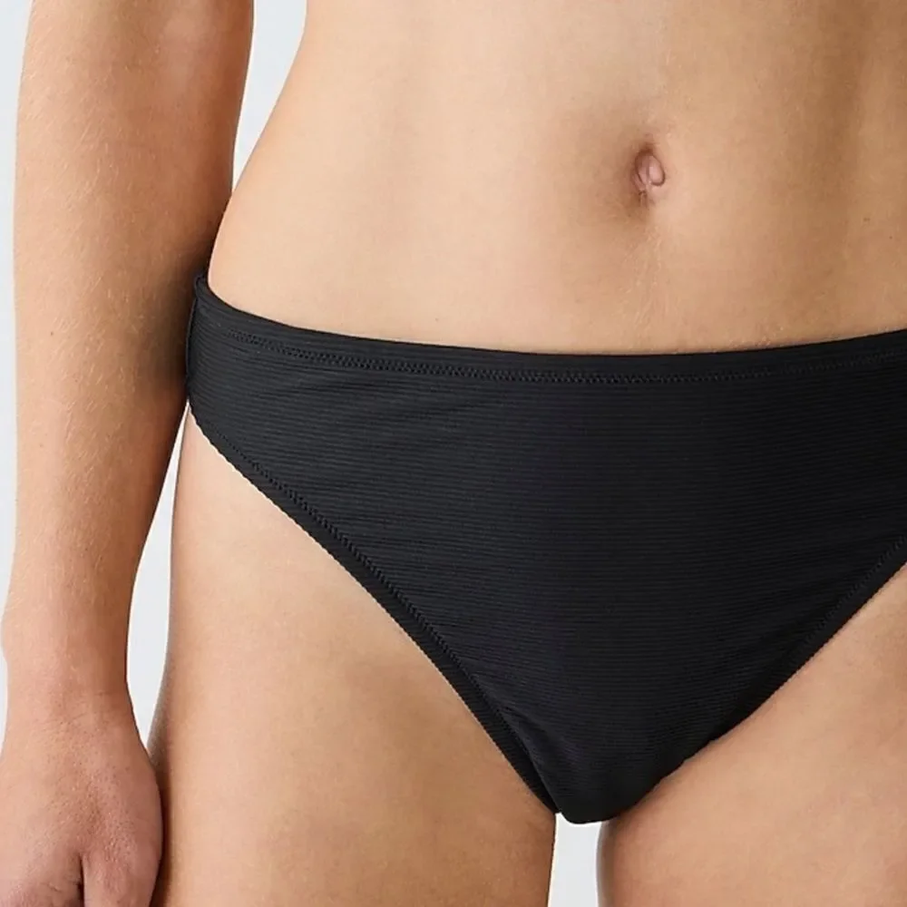 J Crew Black Ribbed High Rise Bikini Bottom NWT